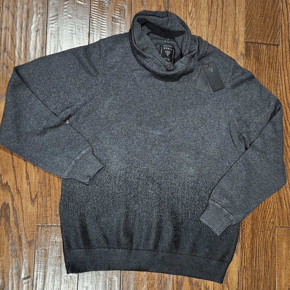NWT GUESS LS Coated Funnel Pullover, Cowl Neck Downey Heather Ombre - Size XXL